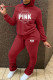 Red Fashion Casual Letter Print Fold Hooded Collar Long Sleeve Two Pieces