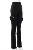 Black Fashion Casual Solid Patchwork Regular High Waist Trousers