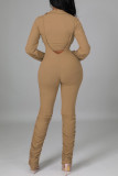 Apricot Fashion Casual Solid Fold Turndown Collar Long Sleeve Two Pieces
