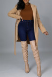 Light Gray Fashion Casual Solid Cardigan With Belt Turndown Collar Outerwear