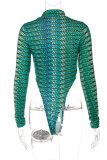 Green Fashion Sexy Print Basic Turtleneck Skinny Bodysuits