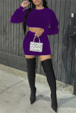 Deep Blue Fashion Casual Solid Basic O Neck Long Sleeve Two Pieces