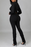 Apricot Fashion Casual Solid Fold Turndown Collar Long Sleeve Two Pieces