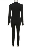 Black Fashion Casual Solid Basic Half A Turtleneck Skinny Jumpsuits