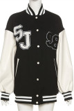 Black Fashion Casual Patchwork Letter Mandarin Collar Outerwear