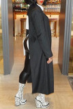 Black Fashion Casual Solid Patchwork Cardigan Turndown Collar Outerwear