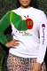White Fashion Street Print Patchwork O Neck Tops
