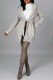 Gray White Fashion Casual Solid Cardigan With Belt Turndown Collar Outerwear