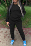Black Casual Solid Basic O Neck Long Sleeve Two Pieces