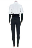 White Fashion Casual Patchwork Basic Turndown Collar Two Pieces