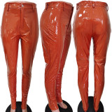 Pink Fashion Casual Solid Slit Skinny Mid Waist Pencil Trousers