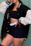 Black Fashion Casual Patchwork Letter Mandarin Collar Outerwear