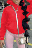Red Fashion Casual Solid Basic Hooded Collar Tops