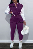 Red Fashion Casual Patchwork Letter Long Sleeve Two Pieces