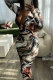 Colour Fashion Sexy Print Basic V Neck Long Sleeve Dresses