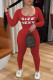 Red Casual Letter Print Patchwork O Neck Long Sleeve Two Pieces