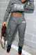 Grey Casual Sportswear Letter Print Basic Hooded Collar Long Sleeve Two Pieces