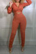 Orange Fashion Casual Solid Basic V Neck Long Sleeve Two Pieces