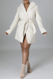 Light Gray Fashion Casual Solid Cardigan With Belt Turndown Collar Outerwear