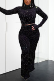 Black Street Solid Sequins Sequined O Neck Long Sleeve Regular Sleeve Short Two Pieces