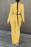 Blue Casual Solid Patchwork Buckle Turn-back Collar Long Sleeve Two Pieces