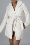 Light Gray Fashion Casual Solid Cardigan With Belt Turndown Collar Outerwear
