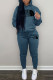 Blue Fashion Sportswear Print Letter Hooded Collar Long Sleeve Two Pieces