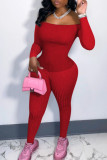 Red Sexy Solid Patchwork Off the Shoulder Regular Jumpsuits