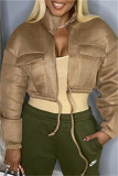Grey Fashion Casual Solid Cardigan Mandarin Collar Outerwear