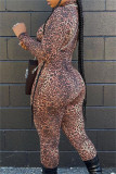 Multicolor Fashion Sexy Leopard Printing Turtleneck Skinny Jumpsuits