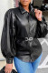 Black Casual Street Solid Patchwork Buckle Fold Turndown Collar Outerwear