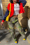 Red Casual Street Solid Patchwork Buckle Outerwear