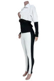 White Fashion Casual Patchwork Basic Turndown Collar Two Pieces