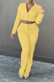Blue Casual Solid Patchwork Buckle Turn-back Collar Long Sleeve Two Pieces
