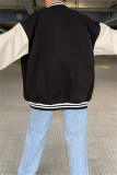 Black Fashion Casual Patchwork Letter Mandarin Collar Outerwear