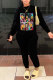 Black Fashion Casual Print Basic O Neck Long Sleeve Two Pieces