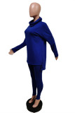 Royal Blue Fashion Casual Solid Basic Turtleneck Long Sleeve Two Pieces