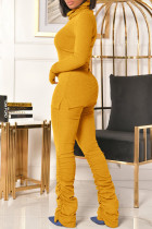 Yellow Fashion Casual Solid Fold Turtleneck Long Sleeve Two Pieces
