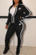 Black Fashion Casual Print Patchwork Turndown Collar Long Sleeve Two Pieces