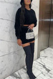 Deep Blue Fashion Casual Solid Basic O Neck Long Sleeve Two Pieces