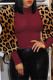Burgundy Fashion Casual Print Leopard Patchwork O Neck Tops