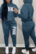 Blue Fashion Casual Letter Print Basic Hooded Collar Long Sleeve Two Pieces