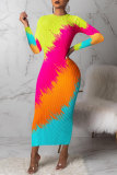 Red Fashion Sexy Print Basic O Neck Long Sleeve Dresses