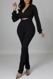 Apricot Fashion Casual Solid Fold Turndown Collar Long Sleeve Two Pieces