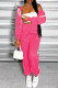 Rose Red Casual Solid Patchwork Zipper Hooded Collar Long Sleeve Two Pieces