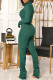 Green Fashion Casual Solid Fold Turtleneck Long Sleeve Two Pieces