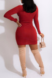 Black Fashion Sexy Solid Hollowed Out Turtleneck Long Sleeve Dresses