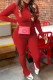 Red Fashion Casual Solid Slit O Neck Long Sleeve Two Pieces