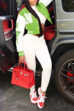 Red Casual Street Print Patchwork Buckle Outerwear