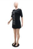 Apricot Fashion Casual Hot Drilling Basic O Neck Long Sleeve Dresses (Without Belt Bag)